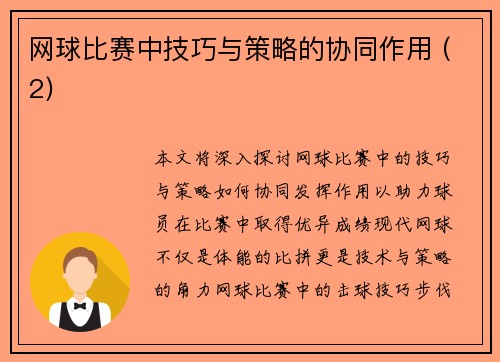 网球比赛中技巧与策略的协同作用 (2)